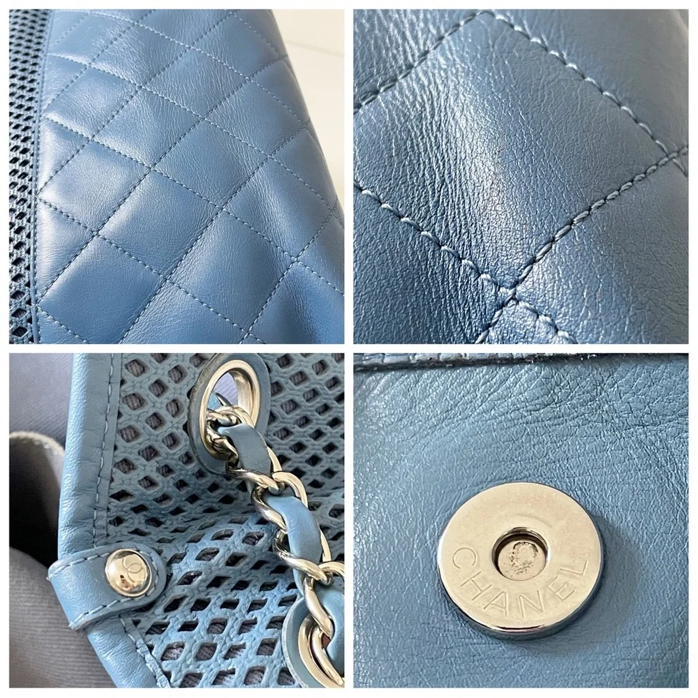 Chanel blue perforated and quilted leather Up  In The Air shoulder tote bag - Picture 8 of 13